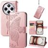 JIUNINE Cover per Xiaomi Redmi 14C / Poco C75, Custodia Interno TPU Antiurto Portafoglio con Disegni di Farfalla [Carta Fessura] [Supporto Stand] Cover Libro in PU Pelle per Redmi 14C, Oro rosa