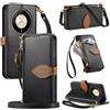 LIAOCY A Tracolla Custodia per Honor Magic8 Lite/Magic 8 Lite /X9d, Flip Cover con Portafoglio e Cerniera in Pelle PU[Fibbia Magnetica a Foglia], Anticaduta con Supporto, Black.