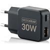 MOJOGEAR Charge+ Mini 30W Caricabatterie - 2 Porte USB-A/USB-C - Caricatore per telefono - Per iPhone e Android - Caricatore rapido USB-C - Nero