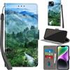 PHINIENLAND Cover per iPhone 15 Plus custodia portafoglio Foresta | 3 scomparti carte, 1 tasca banconote, Chiusura magnetica, Supporto, Pelle PU flip cover per iPhone 15 Plus