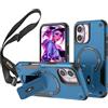Ysnzaq Cover per Apple iPhone 16 Plus con Cordino, [Compatibile con MagSafe] Militare Rigido PC Resistente Antiurto con Supporto Case Custodia per iPhone 16 Plus/Apple 16 Plus.DG Blue