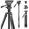 COMAN - Treppiede monopiede per fotocamera DSLR, treppiede professionale da viaggio in alluminio con testa fluida a 360 gradi con vite di montaggio da 1/4, piastra a sgancio rapido, carico fino a 8
