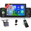 Hikity FM Radio Autoradio 1 Din con Schermo 5 Pollici, Wireless Carplay Android Auto Radio Vivavoce Bluetooth Stereo Auto Supporto Mirror Link EQ Microfono Retrocamera