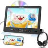 DESOBRY Lettore DVD per auto da 10,5 pollici con supporto per poggiatesta, lettore DVD portatile per auto con cuffie, ingresso disco a ventosa, supporto video 1080P