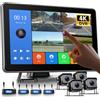 Hodozzy 4 Canali Telecamera di Retromarcia 4K Registrazione in Loop, Monitor Divise Touchscreen 10,1 Pollici con 4 Telecamere Posteriore Visione Notturna Telecamera, Telecamera Auto con BSD, Mirroring