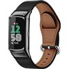 MiRowy Cinturino in Pelle per Fitbit Charge 6/Fitbit Charge 5, con Fibbia Lucido in Acciaio Inossidabile, Regolabile di Ricambio Cinturino - Nero