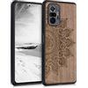kwmobile Custodia Compatibile con Xiaomi Redmi Note 10 Pro Cover - Back Case in Legno con Bumper in Silicone TPU - Sole marrone scuro