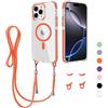 MBSLFY Cover per iPhone 16 Pro Max con Cordino, MagSafe Trasparente Custodia con Laccio Tracolla Cellulare Girocollo Collana Protettiva per iPhone 16 Pro Max, Arancione