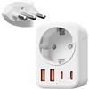 Denlane Adattatore Italia Spina, 5 in 1 Adattatore da Viaggio Italia con 1 AC & 2 USB-C & 2 USB-A(3.4A) Adattatore Spina Italia 3-Pin per Cile, Uruguay, Etiopia, Eritrea, Spina da Viaggio Tipo L