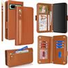 SailorTech per Google Pixel 8a Custodia per telefono con porta carte di credito per donna, Google Pixel 8a Custodia Portafoglio Zipper con slot per carte di credito per uomo-Marrone