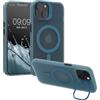 kwmobile Custodia Trasparente con Bordo Colorato Compatibile con Apple iPhone 14 Cover - per Ricarica Wireless - Antiurto - Blu Chiaro/Trasparente