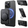 DOMAVER Portafogli Magnetico Mag-Safe Rotativo 360° per iPhone 12-16, Supporto con Porta Carte, Rimozione Una Mano, Nero