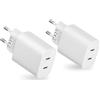 SFVest Caricatore USB C 20W 2 Porta USB C alimentazione PD 3.0 Caricatore doppio 20W FAST Compatibile con iPhone 16 Pro Max/ 15, 14, 13, 12, HomePod Mini, iPad Pro, Watch 9, Galaxy S24, S23, Pixel