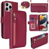 Lipvina Custodia Portafoglio con Cerniera per iPhone 12 Pro Max / 13 Pro Max, Cover Antiurto con Porta Carte Integrato, Cordino Regolabile, Design Elegante - Protezione 360° per Donna - Rosso