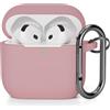 AOTUAO Compatibile con AirPods 4 Custodia Case Cover, Case Protettiva Antiurto Antiscivolo in Silicone per AirPods 4a Generazione (2024) (USB-C) Custodia con Moschettone, Rosa