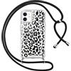 Oelrstfe Cover per iPhone 12/iPhone 12 Pro con Cordino,Custodia Trasparente Silicone con Motivo Leopardato e Collana Laccio Tracolla Corda Regolabile,Antiurto Antigraffio Glitter Protettiva Case,Nero