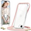 Votvloay Cover per iPhone 16e con Cordino,Trasparente Custodia con Laccio Collana Tracolla Collo Corda Regolabile,Silicone Antiurto AntiGraffio Protettiva Case per iPhone 16e 6,1,Oro Rosa