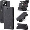UFinetech Cover per Xiaomi Mi 11 Lite, TPU Pelle Custodia Xiaomi Mi 11 Lite 5G, Sottile Flip Magnetica Adsorbimento Supporto Slot Portafoglio Antiurto Antigraffio 2021 Fotocamera Protettiva Case, Nero
