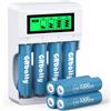 GRbatty Batterie Ricaricabili AA 1.2V 3300mAh Ad Alta Capacità con 1200 Tech,con Caricatore Indipendente per AA e AAA NiMH Pile Ricaricabili