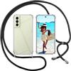 ISOI Cover con Cordino per Samsung Galaxy S21 FE, Custodia Trasparente con Collana Tracolla Laccio Collo Ultra Sottile Morbido TPU Silicone Antiurto AntiGraffio Case, Nero