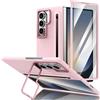 ZQYFCDZ Custodia per Samsung Galaxy Z Fold 7, Con Stylus, Pellicola Protettiva Integrata, Supporto per Fotocamera in Metallo e Porta S Pen, Materiale PC Anti-shock e Resistente alle Impronte - Rosa