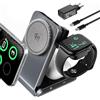 CloudValley 3 in 1 Stazione di Ricarica per iPhone AirPods e Apple Watch, Qi 2.2 25 W Ricarica Wireless Rapida, Dissipazione Attiva del Calore, Robusto e Durevole, Compatibile con MagSafe, Portatile