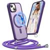 Pnakqil Cover per iPhone 15 con Cordino, Compatibile con MagSafe, Custodia Silicone Magnetica Opaca Semi-Trasparente con Cordino Regolabile, Soft-Touch Anti-Impronta & Antiscivolo Case, Viola