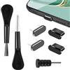 GEEHUA Set di 7 Pezzi per la Pulizia della Porta di Ricarica del Telefono, Set di Tappi di Protezione Antipolvere USB C, Copertura Antipolvere di Tipo C con Spazzola per la Pulizia (Nero)
