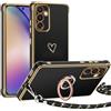 TUUTPU Cover per Samsung Galaxy A54 5G con Cordino, Custodia con 360° Metallo Ring Kickstand, Ultra Sottile Morbido Silicone Antiurto Protettivo Case con Regolabile Laccio Tracolla Collana, Nero