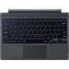 Synchro Bands Tipo di cover per Microsoft Surface Pro 7+, tastiera Bluetooth con trackpad, ricarica USB, layout tedesco QWERTZ (nero, retroilluminato)