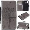 Zchen Cover Samsung Galaxy A40, Custodia Cover Protettiva in Cuoio Flip Libro Portafoglio Resistente Antiurto con Supporto per Samsung Galaxy A40 (Albero-Grigio)