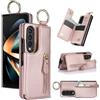 ZHOZEXIN Custodia per cellulare compatibile con Samsung Galaxy Z Fold 4, con chiusura lampo, scomparto per carte di credito, scomparto per contanti, elegante custodia in pelle per Galaxy Z Fold 4 (oro