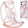 Knrlqim Cordino Cover per Apple iPhone 16 6,1, Aesthetic Stampa Rosa Motivo Magnetica Trasparente PC Compatibile con MagSafe Case Corda Laccio Antiurto Anticaduta Protettiva Custodia, Rosa