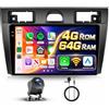 Hodozzy 4G+64G Autoradio per Ford Fiesta Mk5 MK VI 2002-2008 Android 9 Pollici InCell Touch Schermo Carplay Wireless Android Auto, Stereo Auto 2 Din Bluetooth DSP GPS WiFi Radio FM RDS Telecamera