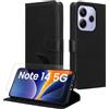 kwmobile Cover Compatibile con Xiaomi Redmi Note 14 5G (Non 4G) - Custodia Smartphone con Chiusura Magnetica - Protezione RFID Vetro Temperato e Porta Carte - nero
