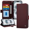 ONETHEFUL Custodia a portafoglio in pelle di alta qualità per iPhone 17 (6,3 pollici), custodia a libro con cavalletto, blocco RFID, chiusura magnetica e 3 scomparti per schede |Rosso