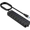 VEMONT Hub USB 3.0, 7 porte USB splitter multiporta con singoli interruttori di alimentazione a LED Cavo lungo 1,2 m per Apple MacBook Air/Pro/Mac Mini/iMac/Mac Pro/Laptop e Ultrabook Windows
