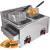 DJXLMN Friggitrice a gas in acciaio inox di grande capacità, 10 l x 2, per uso domestico e commerciale, potenza di fuoco regolabile, include cestini e coperchi, perfetta per patatine, ciambelle,