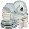 tectake® Set stoviglie 30 pezzi terracotta, servizio piatti 6 persone, set piatti moderni grandi, piccoli, fondi, ciotole, tazze, gres smaltato, design moderno, lavastoviglie microonde - Grigio