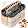 FRADABOX® Bento - Contenitore per il pranzo Taylor, 2 ripiani con scomparti, in acciaio inox di alta qualità, senza BPA, con posate, ideale per i viaggi, Meal Prep Bento Box per adulti, a prova di