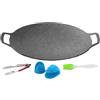 Mppchhn Padella Grill Coreana,Padella Tonda Antiaderente con Manici | Utensili da Barbecue con Guanto Spazzola Pinze,per Casa Campeggio Viaggi Riunioni Familiari e Pranzi