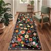 Siunwdiy Tappeto Cucina Antiscivolo Lavabile 1.4 Metri Nero Passatoia Corridoio Tappeti Casa Motivo Floreale 3D Tappeto Camera Per Cucina Bagno Soggiorno Passatoia Al Metro，100x140cm