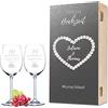 GRAVURZEILE Leonardo - Bicchieri da vino con incisione, design con perle, personalizzabili con nome e data, con scatola di legno, regalo per matrimonio, fidanzamento, anniversario, colore Daily
