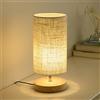 Mengjay Lampada da Comodino, Lampada da Tavolo Moderna in Legno Massello e Interruttori a levetta, Paralume in Tessuto Beige Lampada da Scrivania per Camera da Letto o Ufficio