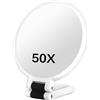 Latemeia Specchio ingranditore 50X, Specchio per trucco ingranditore fronte-retro con maniglia regolabile a 360°, Design portatile/supporto a parete/da tavolo per trucco, Bianco, Decorazione della casa