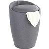 WENKO Sgabello portabiancheria Candy grigio effetto lino - Wohnhocker, Badhocker, Wäschesammler mit abnehmbarem Wäschesack, ABS, 36 x 50.5 x 36 cm, Grigio
