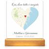 Instant Project Lampada Personalizzata 15x15 cm con Mappa del Posto Primo Incontro Bacio - Targa Dove Tutto è Iniziato con Base in Legno - Regalo Coppia, Anniversario, Mesiversario, Fidanzati, San Valentino