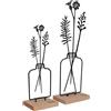 UNUS Set di 2 vasi per fiori, 23,5 cm e 31,5 cm di altezza, supporto in metallo con base in bambù, colore nero, decorazione primaverile per finestre, tavolo o scaffale