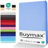 Buymax® Lenzuolo con Angoli per Topper Matrimoniale 160x200 cm - 100% Cotone Jersey, Azzurro, per Materassi fino a 12 cm di Altezza