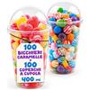 G.M. DISTRIBUZIONE 100 Bicchieri per Caramelle in PP da 400ml + 100 Coperchi A Cupola in PS, Bicchieri e Coperchi Usa e Getta Trasparenti, Bicchiere Monouso Alta Qualità per Bar e Gelaterie.
